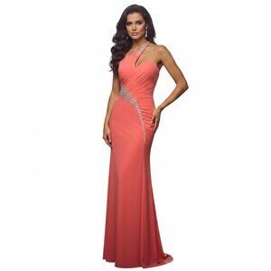 Coral Romance Couture Jersey One Shoulder Grad Prom Dress RM128